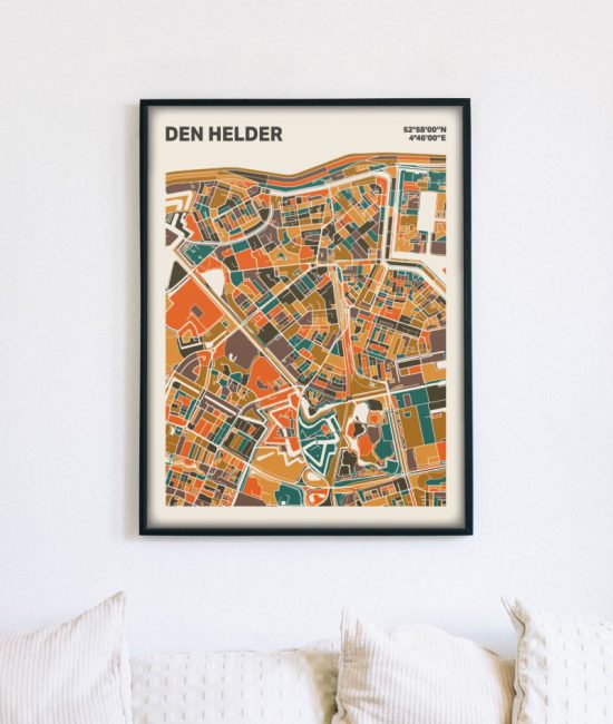 Plattegrond poster Licht Den Helder mozaiek stl 06 mockup lijst muur bank 02 | Funky Fellow