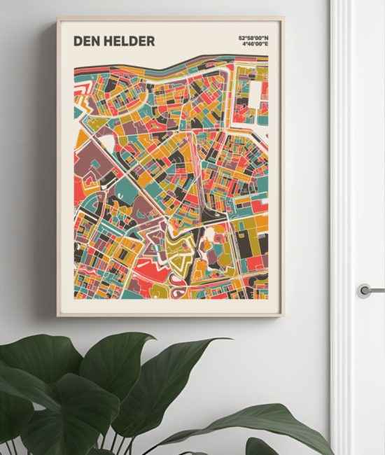 Plattegrond poster Licht Den Helder mozaiek stl 07 Mockup muur plant lijst 04 | Funky Fellow