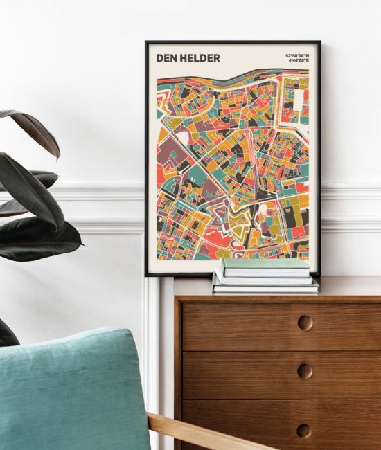 Plattegrond poster Licht Den Helder mozaiek stl 07 Mockup stoel kast lijst 03 | Funky Fellow