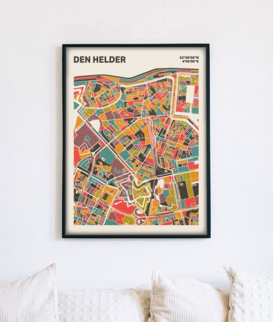 Plattegrond poster Licht Den Helder mozaiek stl 07 mockup lijst muur bank 02 | Funky Fellow