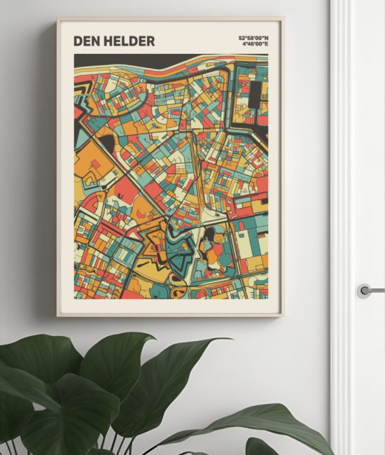 Plattegrond poster Licht Den Helder mozaiek stl 08 Mockup muur plant lijst 04 | Funky Fellow