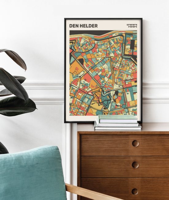 Plattegrond poster Licht Den Helder mozaiek stl 08 Mockup stoel kast lijst 03 | Funky Fellow
