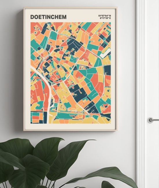 Plattegrond poster Licht Doetinchem mozaiek stl 01 Mockup muur plant lijst 04 | Funky Fellow