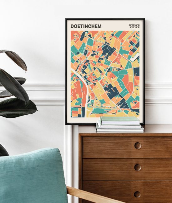 Plattegrond poster Licht Doetinchem mozaiek stl 01 Mockup stoel kast lijst 03 | Funky Fellow