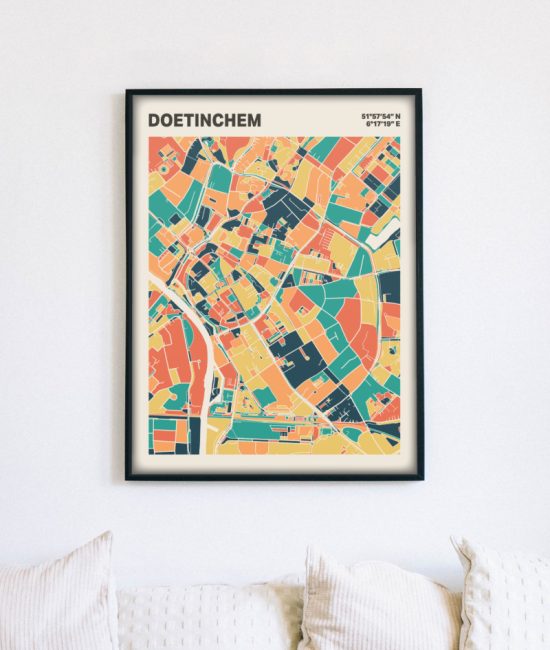 Plattegrond poster Licht Doetinchem mozaiek stl 01 mockup lijst muur bank 02 | Funky Fellow