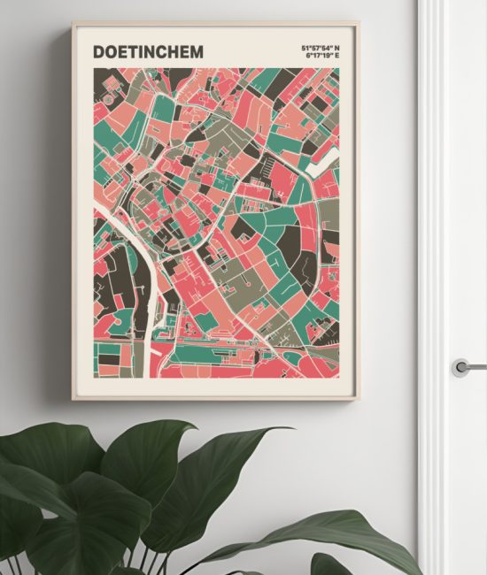Plattegrond poster Licht Doetinchem mozaiek stl 02 Mockup muur plant lijst 04 | Funky Fellow