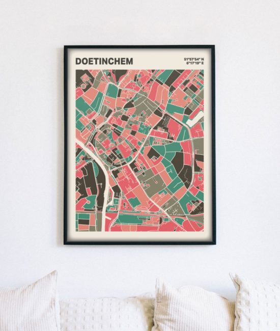 Plattegrond poster Licht Doetinchem mozaiek stl 02 mockup lijst muur bank 02 | Funky Fellow
