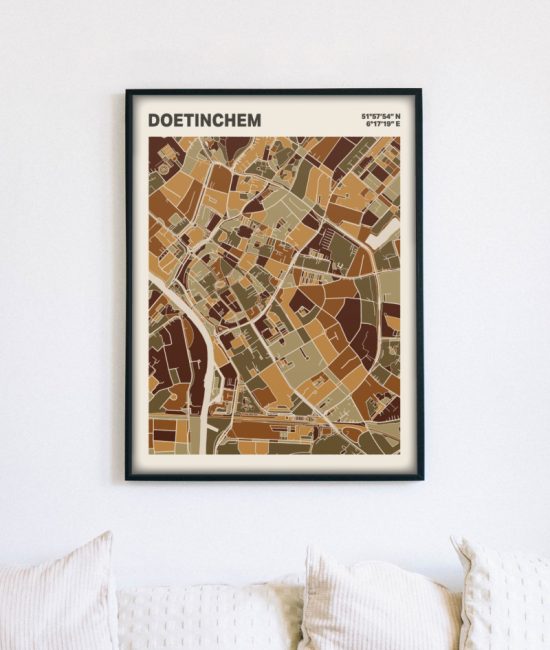 Plattegrond poster Licht Doetinchem mozaiek stl 03 mockup lijst muur bank 02 | Funky Fellow