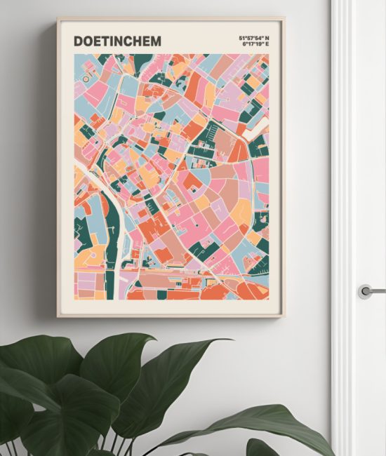 Plattegrond poster Licht Doetinchem mozaiek stl 04 Mockup muur plant lijst 04 | Funky Fellow