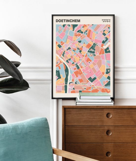 Plattegrond poster Licht Doetinchem mozaiek stl 04 Mockup stoel kast lijst 03 | Funky Fellow