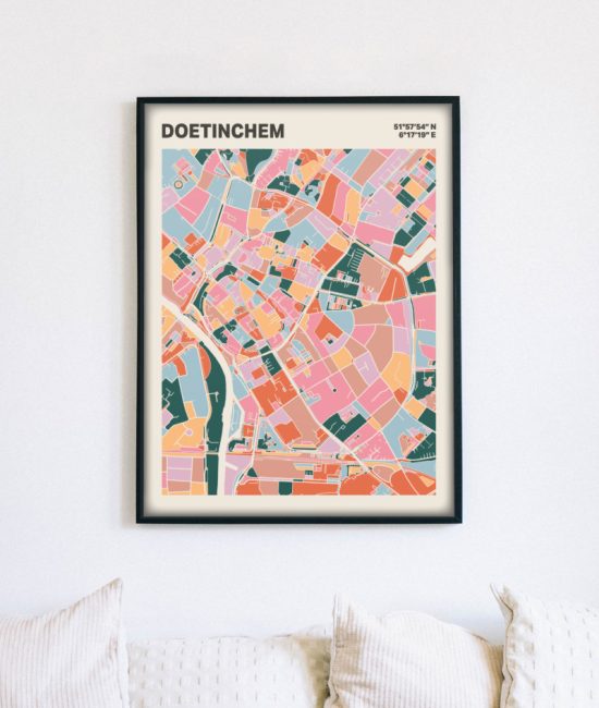 Plattegrond poster Licht Doetinchem mozaiek stl 04 mockup lijst muur bank 02 | Funky Fellow