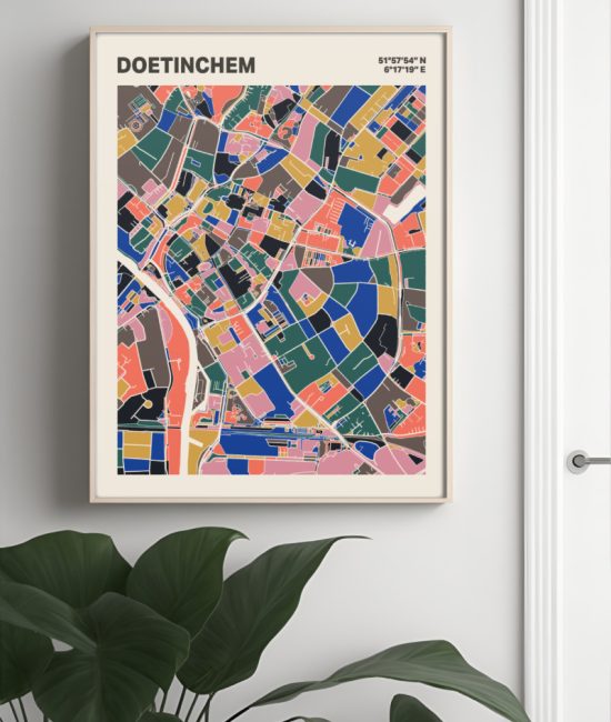 Plattegrond poster Licht Doetinchem mozaiek stl 05 Mockup muur plant lijst 04 | Funky Fellow