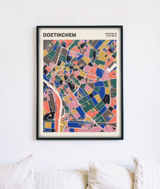 Plattegrond poster Licht Doetinchem mozaiek stl 05 mockup lijst muur bank 02 | Funky Fellow