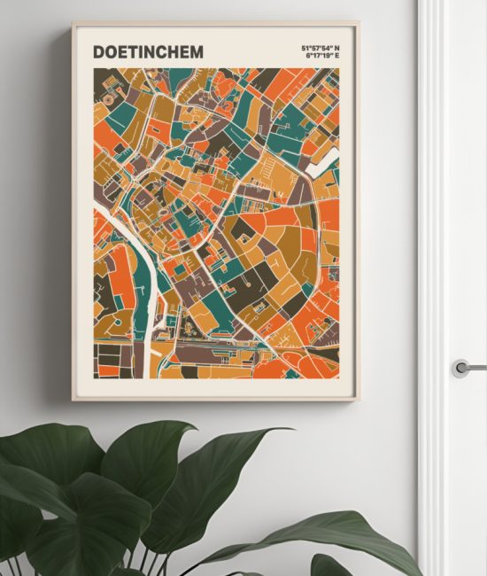 Plattegrond poster Licht Doetinchem mozaiek stl 06 Mockup muur plant lijst 04 | Funky Fellow