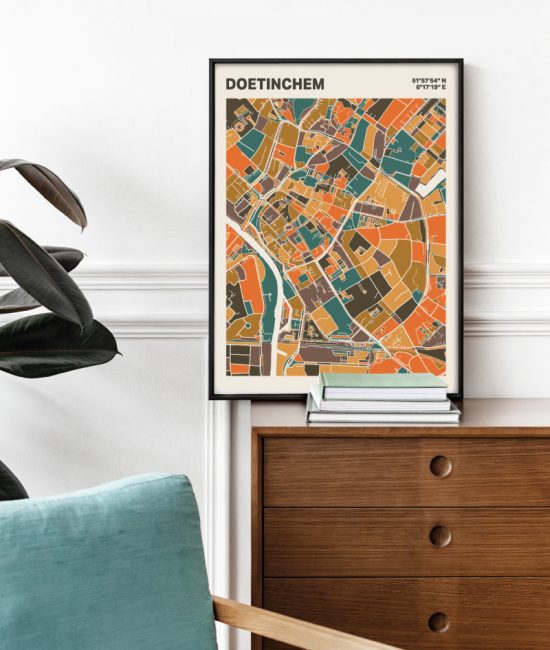 Plattegrond poster Licht Doetinchem mozaiek stl 06 Mockup stoel kast lijst 03 | Funky Fellow