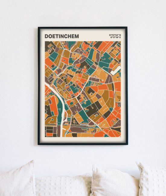 Plattegrond poster Licht Doetinchem mozaiek stl 06 mockup lijst muur bank 02 | Funky Fellow