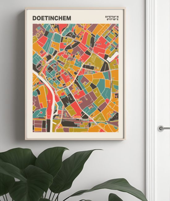 Plattegrond poster Licht Doetinchem mozaiek stl 07 Mockup muur plant lijst 04 | Funky Fellow