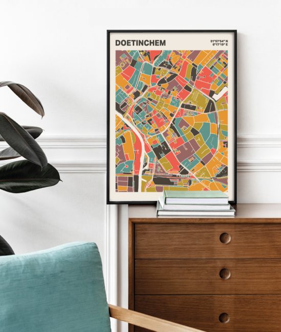 Plattegrond poster Licht Doetinchem mozaiek stl 07 Mockup stoel kast lijst 03 | Funky Fellow