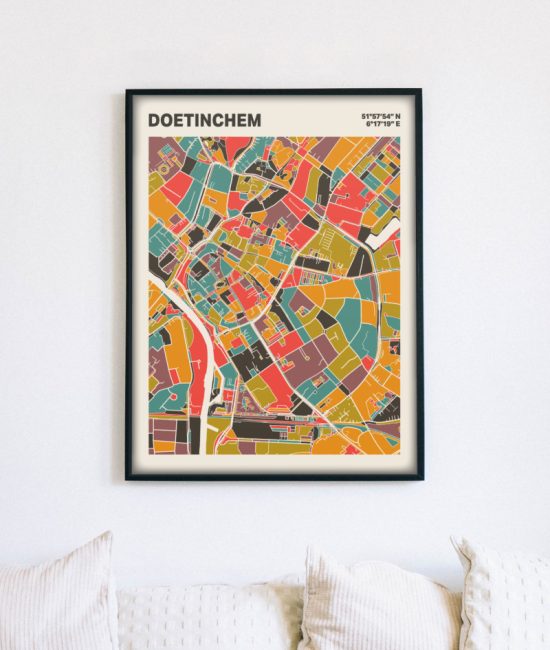 Plattegrond poster Licht Doetinchem mozaiek stl 07 mockup lijst muur bank 02 | Funky Fellow