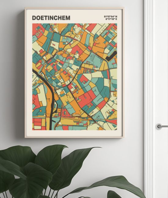 Plattegrond poster Licht Doetinchem mozaiek stl 08 Mockup muur plant lijst 04 | Funky Fellow
