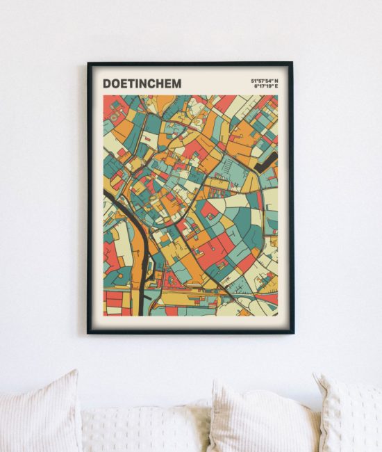 Plattegrond poster Licht Doetinchem mozaiek stl 08 mockup lijst muur bank 02 | Funky Fellow