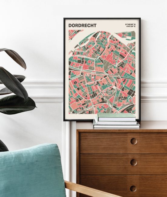Plattegrond poster Licht Dordrecht mozaiek stl 02 Mockup stoel kast lijst 03 | Funky Fellow