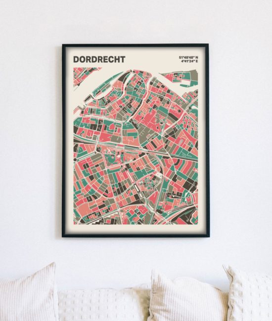 Plattegrond poster Licht Dordrecht mozaiek stl 02 mockup lijst muur bank 02 | Funky Fellow