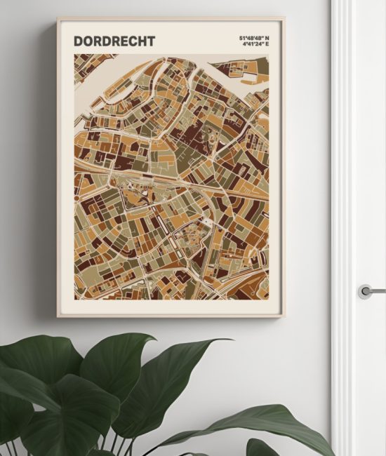 Plattegrond poster Licht Dordrecht mozaiek stl 03 Mockup muur plant lijst 04 | Funky Fellow