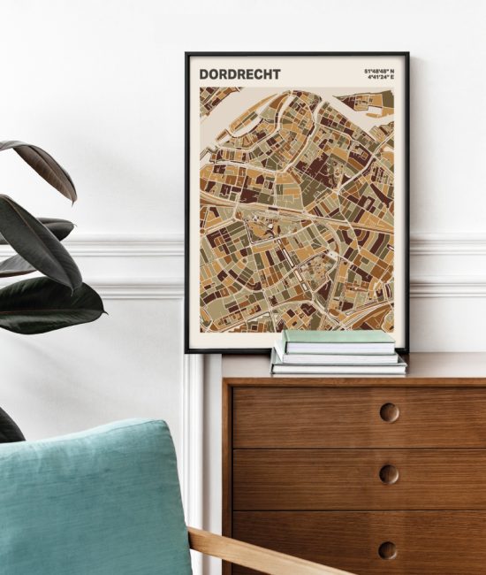 Plattegrond poster Licht Dordrecht mozaiek stl 03 Mockup stoel kast lijst 03 | Funky Fellow
