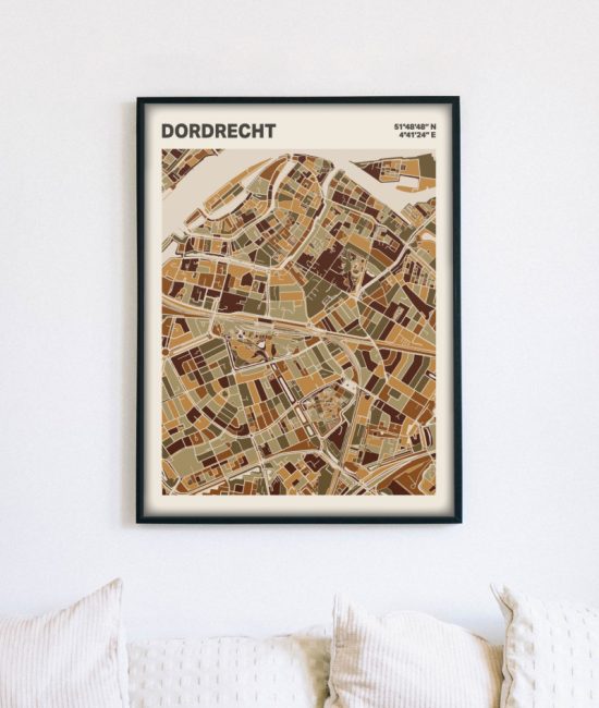 Plattegrond poster Licht Dordrecht mozaiek stl 03 mockup lijst muur bank 02 | Funky Fellow