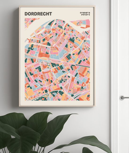 Plattegrond poster Licht Dordrecht mozaiek stl 04 Mockup muur plant lijst 04 | Funky Fellow