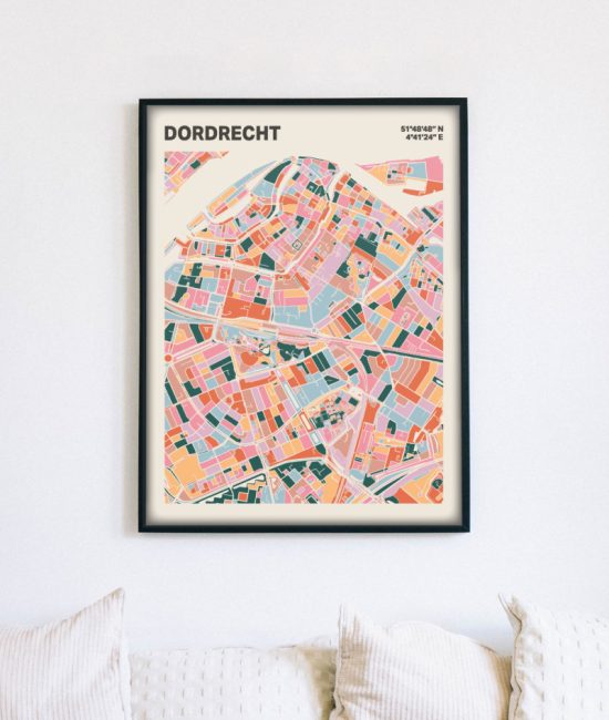 Plattegrond poster Licht Dordrecht mozaiek stl 04 mockup lijst muur bank 02 | Funky Fellow