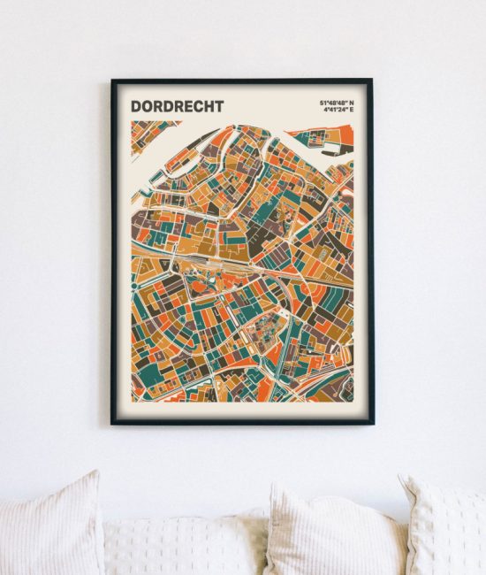 Plattegrond poster Licht Dordrecht mozaiek stl 06 mockup lijst muur bank 02 | Funky Fellow