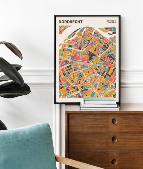Plattegrond poster Licht Dordrecht mozaiek stl 07 Mockup stoel kast lijst 03 | Funky Fellow
