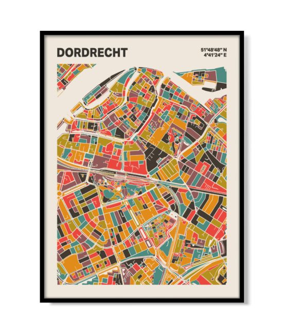 Plattegrond poster Licht Dordrecht mozaiek stl 07 mockup lijst 05 | Funky Fellow