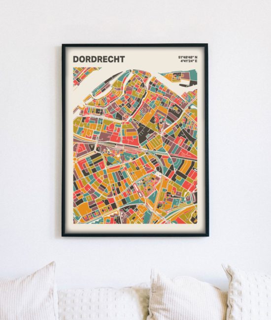 Plattegrond poster Licht Dordrecht mozaiek stl 07 mockup lijst muur bank 02 | Funky Fellow