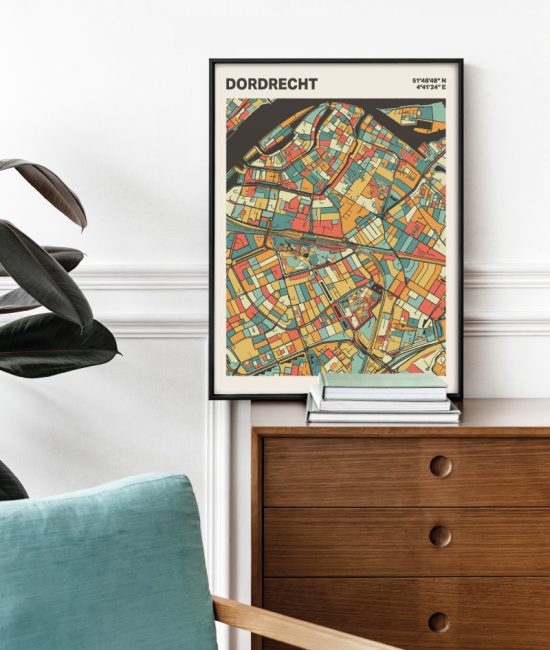 Plattegrond poster Licht Dordrecht mozaiek stl 08 Mockup stoel kast lijst 03 | Funky Fellow