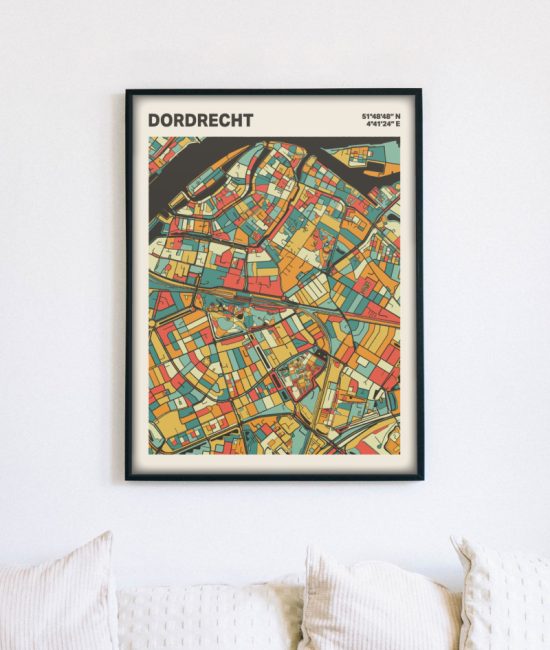 Plattegrond poster Licht Dordrecht mozaiek stl 08 mockup lijst muur bank 02 | Funky Fellow