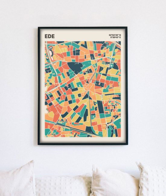 Plattegrond poster Licht Ede mozaiek stl 01 mockup lijst muur bank 02 | Funky Fellow