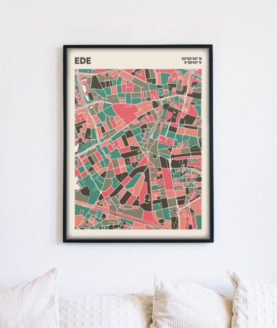 Plattegrond poster Licht Ede mozaiek stl 02 mockup lijst muur bank 02 | Funky Fellow