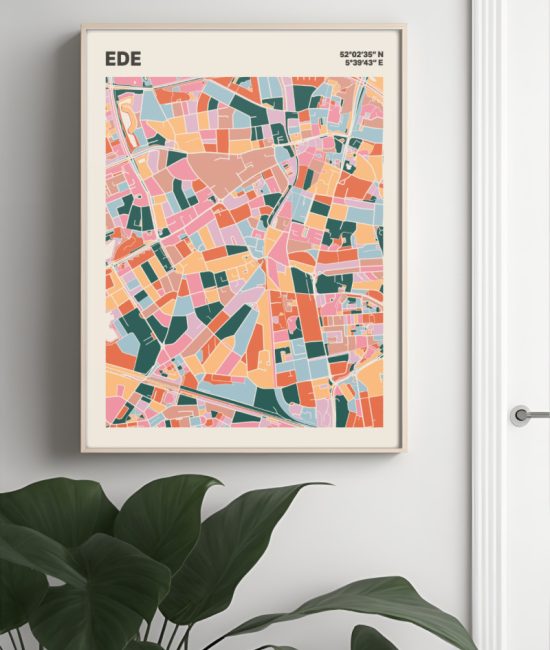 Plattegrond poster Licht Ede mozaiek stl 04 Mockup muur plant lijst 04 | Funky Fellow