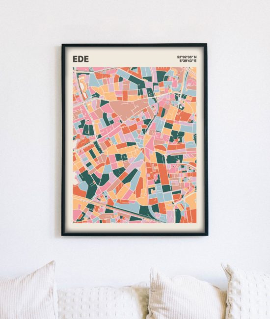 Plattegrond poster Licht Ede mozaiek stl 04 mockup lijst muur bank 02 | Funky Fellow