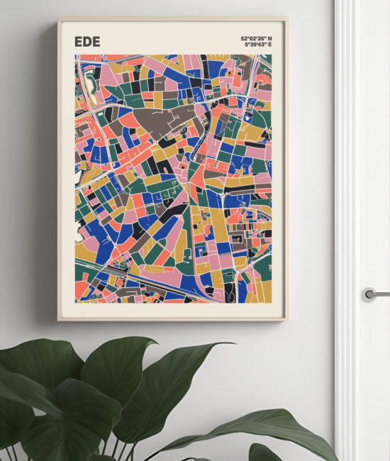 Plattegrond poster Licht Ede mozaiek stl 05 Mockup muur plant lijst 04 | Funky Fellow