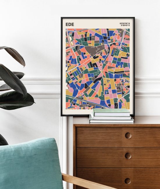 Plattegrond poster Licht Ede mozaiek stl 05 Mockup stoel kast lijst 03 | Funky Fellow