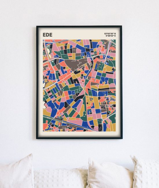Plattegrond poster Licht Ede mozaiek stl 05 mockup lijst muur bank 02 | Funky Fellow