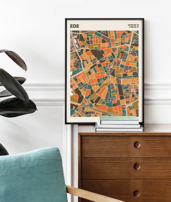 Plattegrond poster Licht Ede mozaiek stl 06 Mockup stoel kast lijst 03 | Funky Fellow