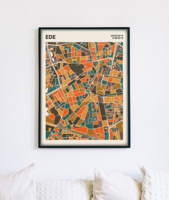 Plattegrond poster Licht Ede mozaiek stl 06 mockup lijst muur bank 02 | Funky Fellow
