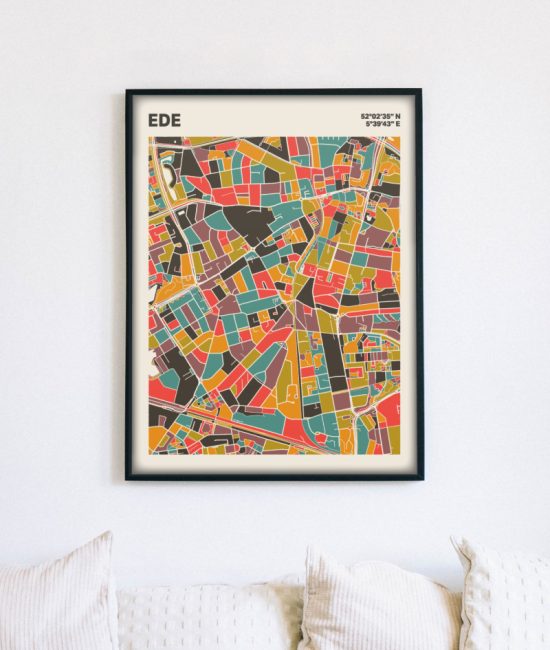 Plattegrond poster Licht Ede mozaiek stl 07 mockup lijst muur bank 02 | Funky Fellow