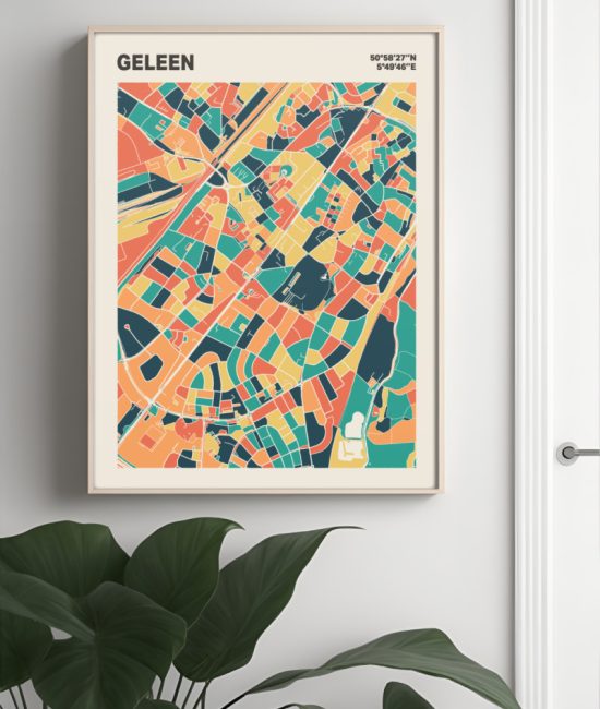 Plattegrond poster Licht Geleen mozaiek stl 01 Mockup muur plant lijst 04 | Funky Fellow