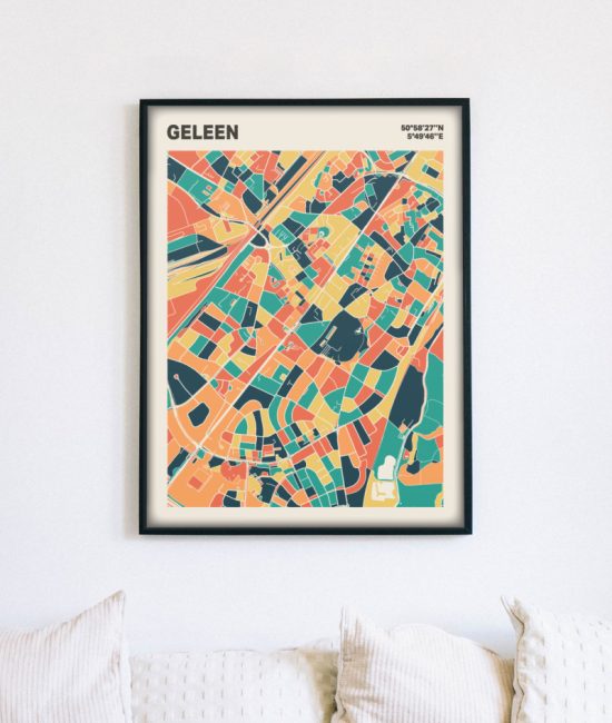 Plattegrond poster Licht Geleen mozaiek stl 01 mockup lijst muur bank 02 | Funky Fellow
